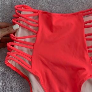 Pink Lace Up Side Swimsuit Bottoms